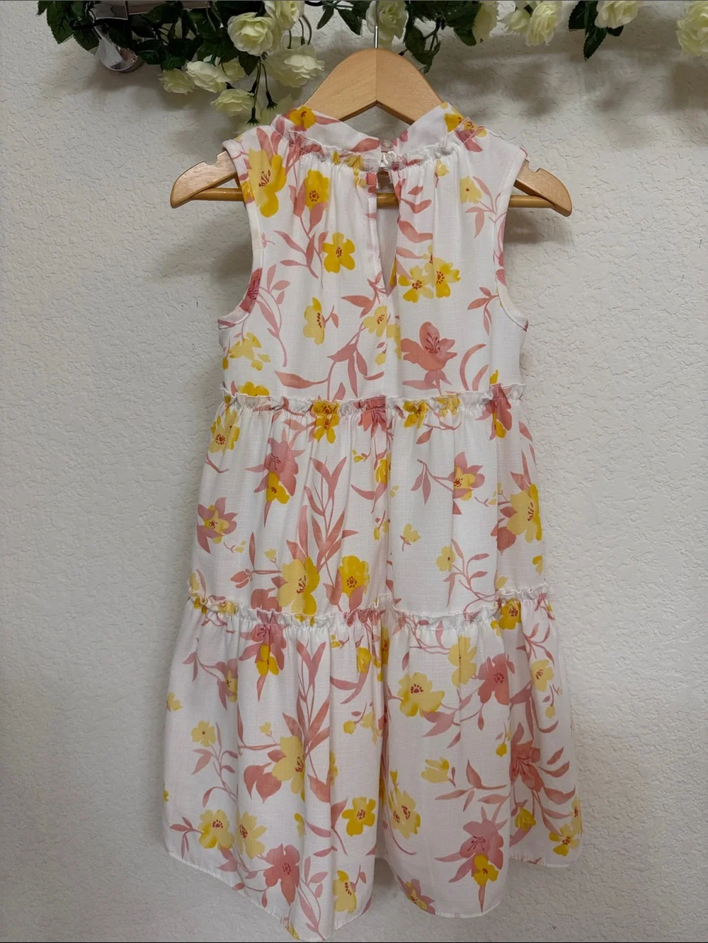Gianni Bini • Girls' White Floral Tiered Dress with Pink and Yellow Blooms